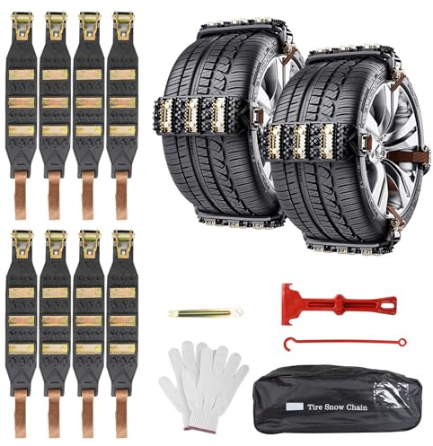 Oziral Schneeketten 8 Stück Anti-Rutsch-Einstellbare Ketten.Einfach Zu Montieren Langlebige Reifen,Dornen erhöhen den Halt Schneekette für Auto mit 165-255 mm Reifenbreite, LKW, SUV,Schwarz.