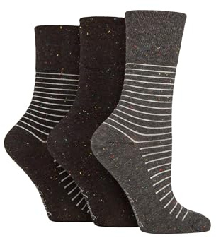 SockShop Gentle Grip Ladies Floral Spotted Patterned Striped Honeycomb Top Cotton Socks 3 Pairs Assorted Colours Size 4-8