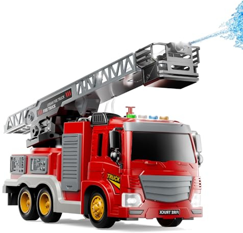 JUKUDAHU Fire Truck Toy for Kids 3 4 5 6 7 8 Years Old | Fire Trucks Playset, Rotating Ladder, Water Spraying, Friction Powered, Vehicle Toys for Boys 5-8,Birthday Gifts