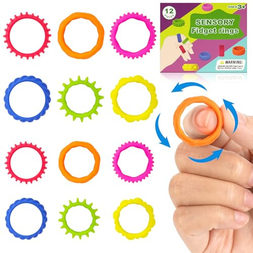 Ainiv 12 Stück Fidget Ringe Toys, Zappelspielzeuge für Kinder & Erwachsene | Langlebiges Silikon-Fingerring-Set für Konzentration und Sensorische Stimulation, Geeignet für das Klassenzimmerbüro