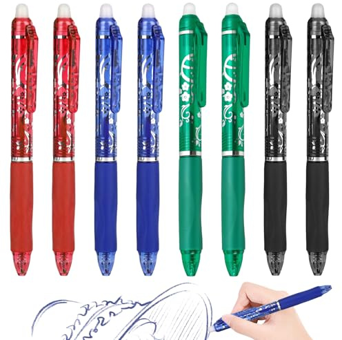 Bolígrafo borrable de gel retráctil, 8 bolígrafos borrables, 0,5 mm, para material escolar, suministros de oficina, azul, negro, rojo, verde