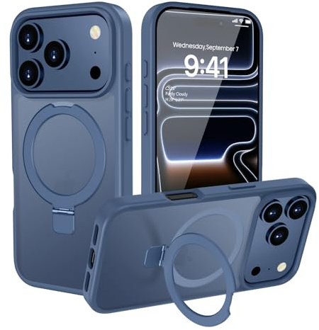 HGH Hülle für iPhone 17 Pro Max mit Ständer für MagSafe, Dunkelblau | Hülle mit Ring Ständer,Transluzente Matt Rückseite Dünn Stoßfest Handyhülle für iPhone 17 Pro Max