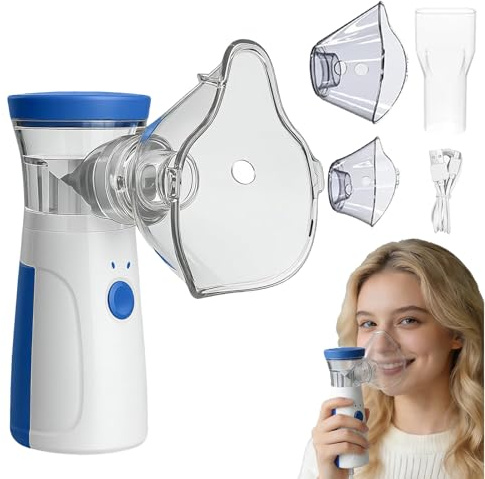 Nébuliseur Inhalateur Rechargeable, 2 Masques et Embout Buccal, Bleu | Fonctionnement silencieux pour adultes et enfants, pratique à domicile comme en voyage