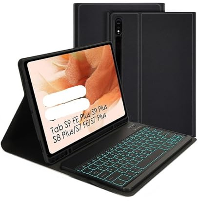 NXCVBNKZJ kuaijiexiaopu Abnehmbare Tastatur-Schutzhülle mit Hintergrundbeleuchtung, geeignet for Samsung Galaxy Tab S8 Plus 12,4 Zoll(Black+Keyboard)