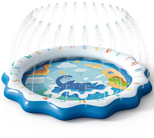 Skirfy Dinosaurier Splash Pad, Sprinkler-Spielmatte, 170 cm Sommer-Wasserspielzeug für Kinder, Wasserspritzmatte für Outdoor-Familienaktivitäten, Partys, Strand und Garten, 170 cm