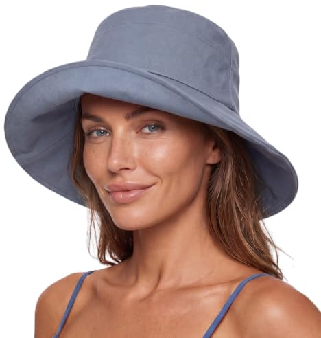 Comhats ChicPony Pferdeschwanz Sonnenhut Damen mit breiter Krempe UV Schutzhut Frauen Sommer Packbar Baumwolle Leinen Wandern Hut Strand Marineblau M