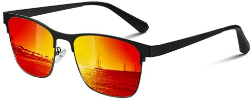 Glapeame Sonnenbrille Herren polarisiert UV400 Schutz Rechteckig Sonnenbrillen Klassisch Unisex sunglasses men für Fahren Golf Angeln,Rot