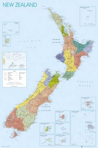 Maps New Zealand Neuseeland Landkarten Poster Druck 61x91,5 cm