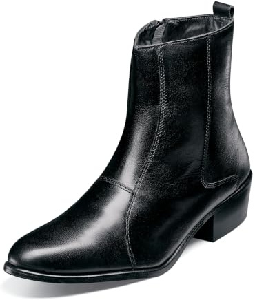 Stacy Adams Santos Plain Toe Side Zip Boot Black Leather 8 D (M)