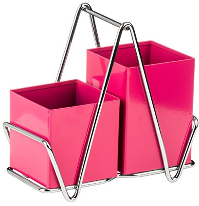 Premier Housewares 511133 2 Compartment Cutlery Caddy - Hot Pink, H18 x W18 x D9cm