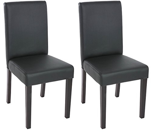 Mendler 2er-Set Esszimmerstuhl Stuhl Küchenstuhl Littau - Kunstleder, schwarz matt, dunkle Beine