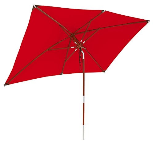 anndora rechteckiger Sonnenschirm mit Holz Balkonschirm knickbar - 2x3m recht eckig wasserabweisend Rot
