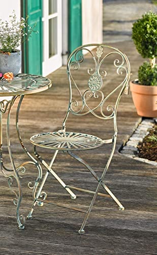Dekoleidenschaft Metall-Stuhl Pfauenauge im Antik Design, Klappstuhl für Balkon, Terrasse, Garten