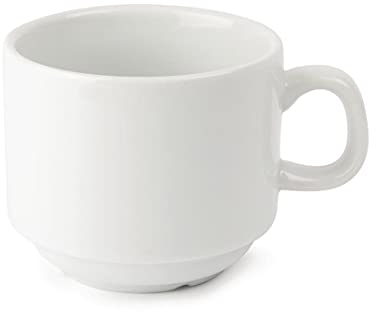Olympia White Ware Stacking Tea Cups 200Ml 7Oz Coffee Espresso Milk Jugs 12pc
