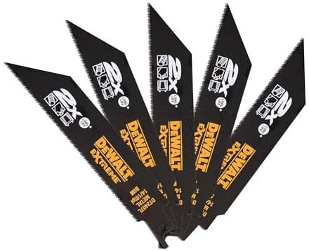 Dewalt EXTREME Bi-Metall Säbelsägeblätter DT2407L (152 mm Gesamtlänge, 1,4-1,8 mm Zahnteilung, spezielle Zahngeometrie für extra schnelle Schnitte, für extrem harte und abrasive Metalle) 5 Stück