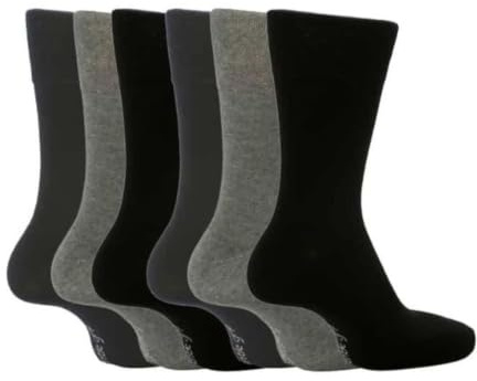 Gentle Grip 6 Pairs men's no elastic socks 6-11 uk, 39-45 eur Plain Black Navy Grey MGG101