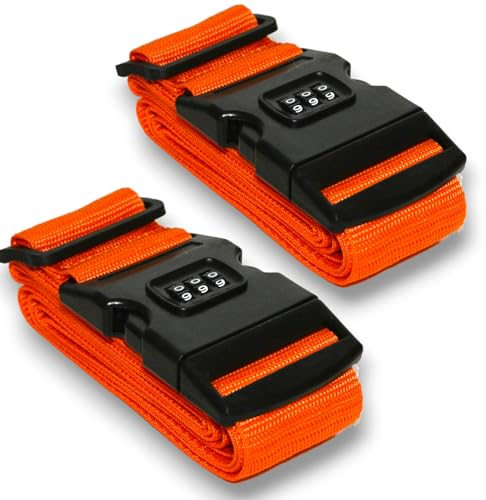2 Stück Kofferband Koffergurt Kofferschloss Gepäck Schloss Zahlenschloss (Orange),all-around24®