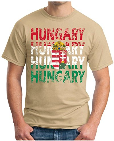 OM3® - Hungary - T-Shirt Ungarn Magyarország Fussball World Cup Soccer Fanshirt Sport Trikot, XL, Khaki