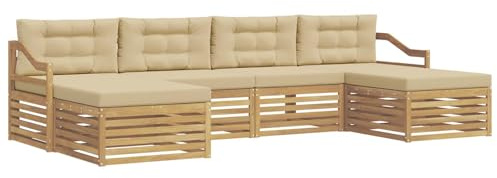 vidaXL Outdoor-Sofagarnitur 6 pcs Weiß und Beige 325 x 162,5 x 73 cm, Akazienholz Sofa-Set, modulares Design für die Lounge im Freien, Bequeme Loungemöbel für den Garten