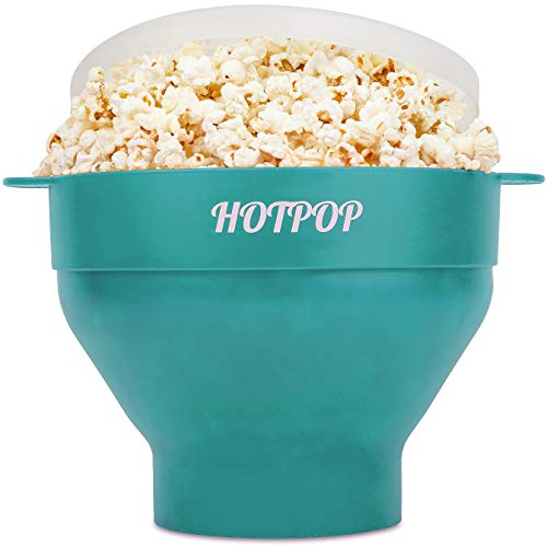 The Original Hotpop - Cuenco para palomitas de maíz para microondas, máquina de palomitas de maíz de silicona, cuenco plegable y apto para lavavajillas, 20 colores disponibles (cian)