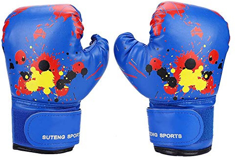 VGEBY1 Barnboxningshandskar, Muay Thai-kamphandskar, boksäck, sparringshandskar för babyflickor, pojkar, barn (blå)