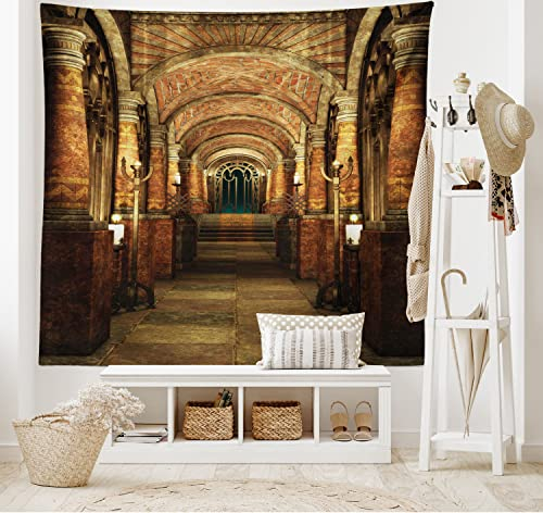 ABAKUHAUS gotisch Wandteppich, Geheimgang Mittelalter, Wohnzimmer Schlafzimmer Heim Seidiges Satin Wandteppich, 200 x 150 cm, Braun Rot