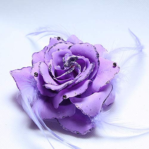 Broche et Elastique Mariage Fleur Tissu Strass Bleu Ciel