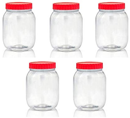 Round Clear Plastic Food Storage Canisters Jars Boxes Containers Tubs Screw Top (Pack of 5-750ml)