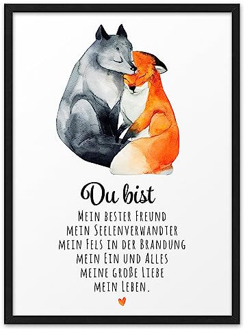 MEIN BESTER FREUND WOLF FUCHS | ABOUKI Kunstdruck | Valentinstag Geschenk Für Sie Pärchen Geschenke Bild Hochzeit Personalisiert Jahrestag Geschenk für Freundin | Optional Personalisiert