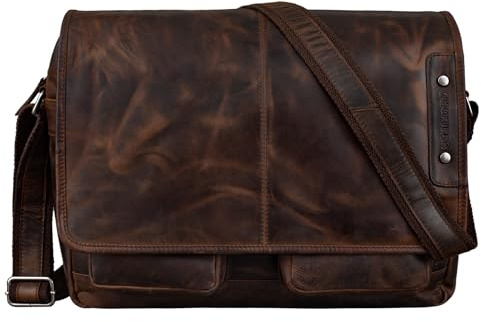 STILORD Curtis Umhängetasche Leder als Messenger Bag oder Aktentasche Vintage Laptoptasche 15,6 Zoll Schultertasche Büchertasche Echtleder Farbe:Santana - braun