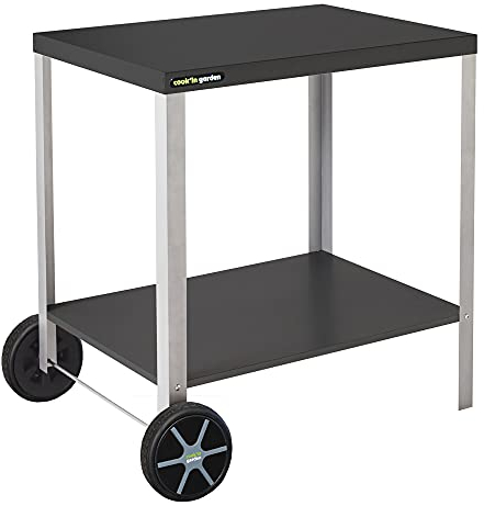 Cook'in garden - Desserte Media S Chariot avec Plan de Travail - Meuble sur Roulettes - Cuisine Extérieure - Support Idéal pour Plancha ou Barbecue - Facile à Déplacer