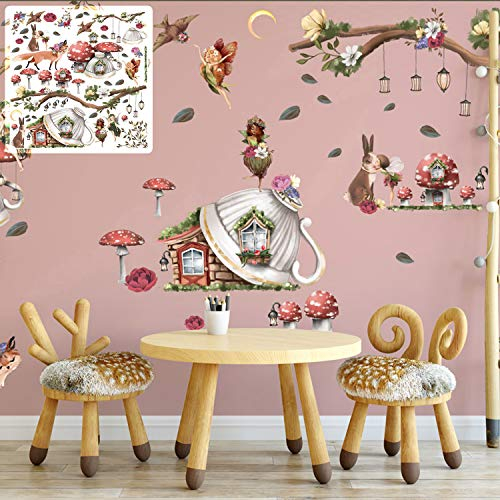 XXL Wandtattoo Feenzimmer Zauberwald Elfe Set verschiedene Motive| Kinderzimmer Aufkleber bunt Wanddeko