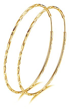 925 Sterling Silber Creolen Ohrringe für Frauen 50mm (Golden)