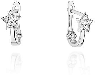 Damen Ohrringe 585 14k Gold Weißgold Ohrhänger Stern Diamanten Brillanten