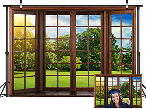 LYWYGG 7x5FT Photography Backdrops Outdoor Landscape Backdrop Home Office Background Home Decoration Indoor Scene Backgrounds Video Conference Backdrops Window Backdrop CP-309