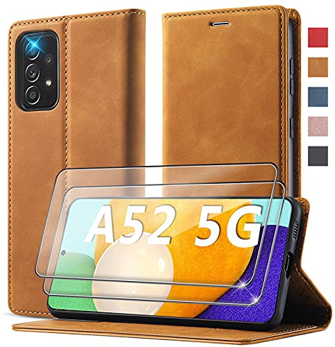 Handyhülle für Samsung Galaxy A52s 5G Hülle [Mit 2 Schutzfolie] Handyhülle für Samsung A52s Hülle Klappbar Flip Case Cover Leder Schutzhülle Klapphülle für Galaxy A52 4G/5G