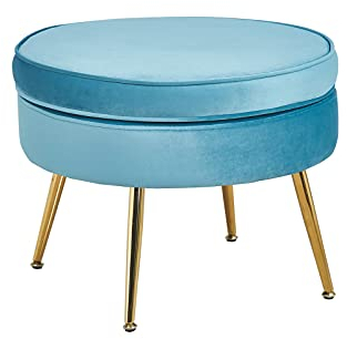 Salesfever Arielle Sitzpouf Polsterhocker Rose blau rund aus Samt Sitzhocker