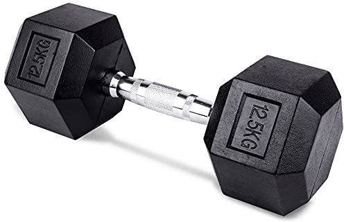 unycos - Hexagon-Hantel【1 x 12,5 kg】Gusseisen-Kurzhantel mit Gummi, Ergonomischen Verchromten Griff, Professionelle Gewicht für Zuhause, Krafttraining, Gymnastik und Fitness