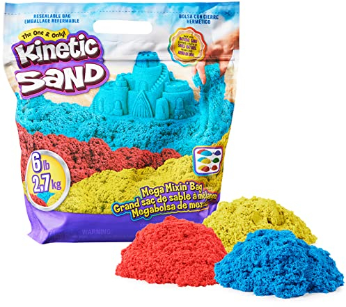 Kinetic Sand, Mega-Mixing-Tasche mit roten, gelben und blauen formbaren Spielsand, sensorisches Spielzeug, Weihnachtsgeschenke für Kinder ab 3 Jahren, 2,7 kg