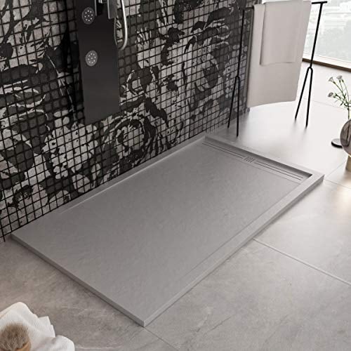 Luminosa ArredoBagno Duschwanne Marmorharz 90 x 120 cm - Steinoptik rutschfest mit Gelcoat - Modell Berlin Farbe grau - Gitter und Ablaufgarnitur inklusive