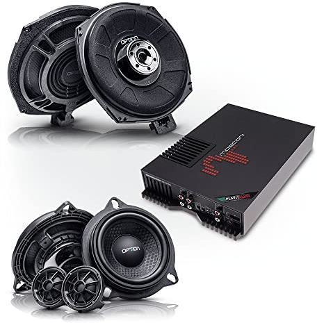 Option Lautsprecher-System kompatibel mit diversen BMW Fahrzeugen (Plug & Play), passend für Fahrzeuge mit Standard-Soundsystem ab Werk, 4-Kanal-DSP-Verstärker, Frontsystem und Untersitzsubwoofer
