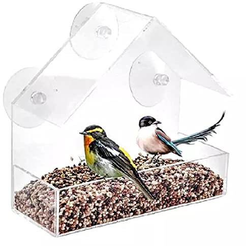 Jibby Outdoor Hanging Window Bird Feeder - Clear Window Bird Feeder with Strong Suction Cups - Weather-Proof Acrylic Bird Window Feeder with Large Bird Feeder Tray & 1KG Maximum Load Bearing Capacity