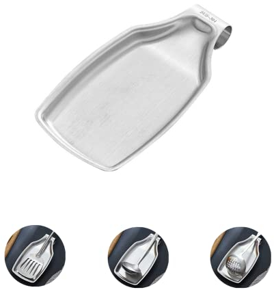 Appoggia Cucchiaio in Acciaio,304 Porta Cucchiaio da Cucina Inossidabile in Accaio Inox Poggia Posate Cucina Poggiamestolo Multiuso Metallo Poggia Mestolo Gigante per Utensili Cucina(Argento).