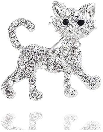 Yienate Vintage-Kristall-Katzen-Brosche süßes Kätzchen Strass Tier Halsband Weihnachten Brustnadel Glück Silber Kleidung Anstecknadel Neuheit Brosche Schmuck Geschenke für Männer und Frauen