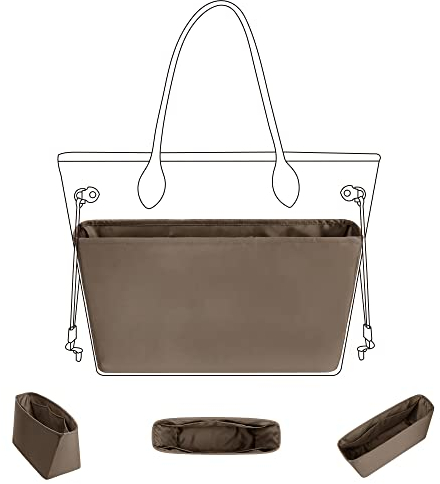 DGAZ Taschen Organizer Einsatz, Seide Innentasche für Neverfull PM/MM/GM, Leicht Taschenorganizer Shaper Einsatz für Handtasche Damen (Etoupe Grey, MM)
