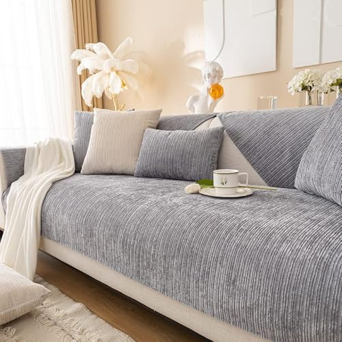 Weiche Chenille Sofabezug - Das neue Four Seasons Sofa überzug Universal Antirutsch Couch überzug 1 2 3 4 Sitzer, Sofa Sitzkissenbezug Sofaüberwürfe L Form Möbelschutz für Wohnzimmer (Grau,70X150cm)