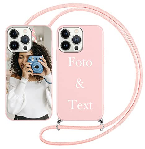 Yoedge Cover con Cordino per Apple iPhone 13 Pro Max Personalizzata 6,7, Custodia con Laccio Collana Personalizzabile con Foto Testi Immagine Personalizzate Rosa Custom per iPhone 13 Pro Max Case