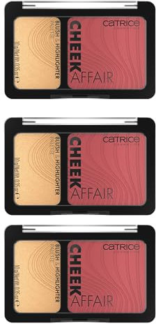Catrice Cheek Affair Blush & Highlighter Palette, Rougepalette, Nr. 020, Rot, 2 Rot-Töne, sofortiges Ergebnis, strahlend, schimmernd, vegan, ohne Parfüm, ohne Alkohol, ohne Parabene, 3er Pack (3x10g)