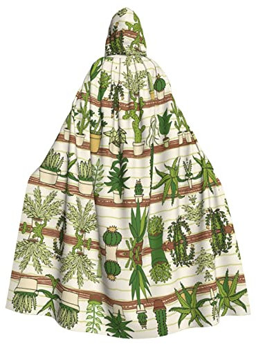 MOLIAE Kaktus Tropische Pflanze gedruckt Unisex Erwachsene Lang Kapuzenumhang Umhang für Halloween Karneval Cosplay Kostüme Hexenkostüm