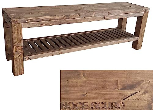 TOTAL WOOD 2012, Banco de Madera de Abeto Impregnada, Modelo Classico + Ripiano, con Zapatero, Ideal para Interior y Exterior también a Medida (120x38,5x50, Nogal Oscuro)
